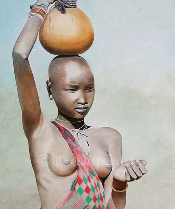 'Masai With Calabash' an Original Oil on Canvas Size 24''x36''